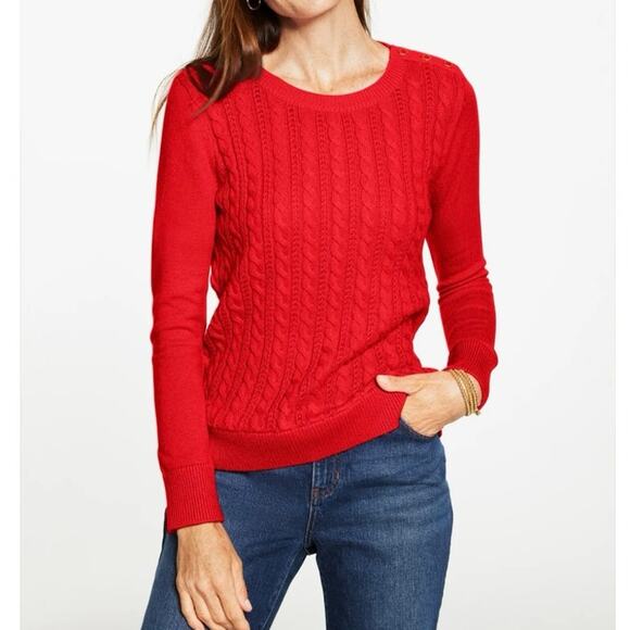 Talbots NWT Red Cable Knit Crewneck Sweater Classic Pullover Plus Size 2XP - Picture 1 of 9